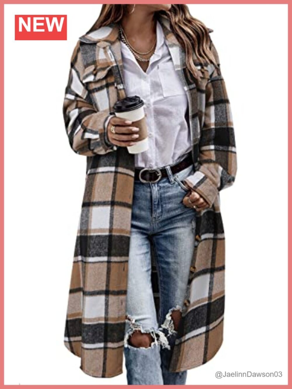 Women's Plaid Shacket Long Flannel Shirt Jacket Corduroy Coat